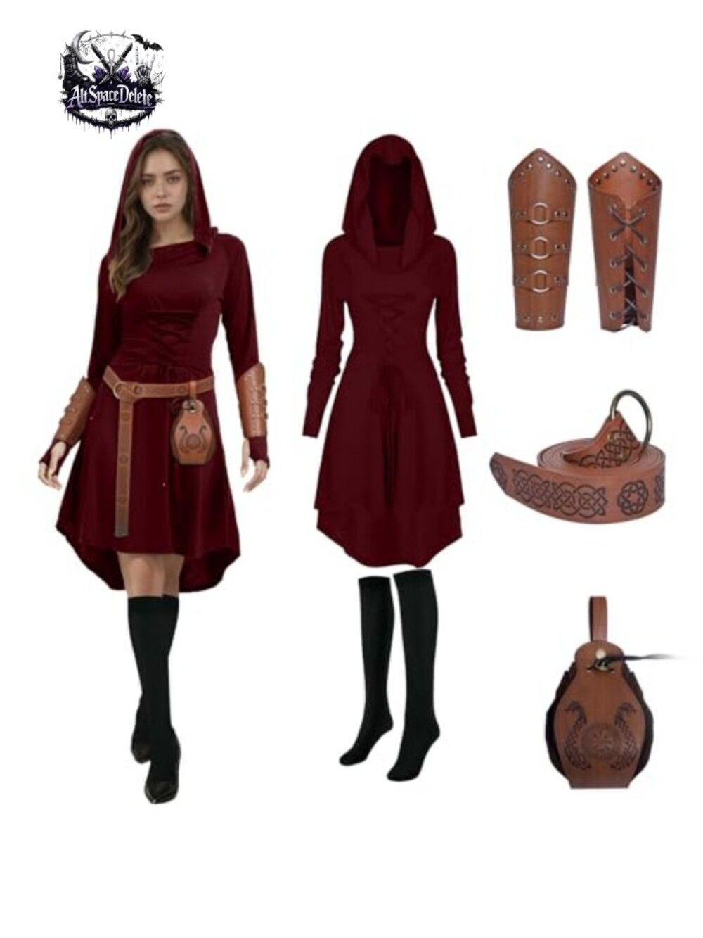 Renaissance Women Costume Hooded Dress Polyester Spandex Cosplay Medieval